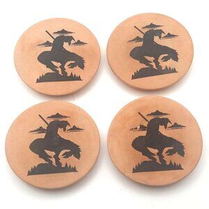 End Of The Trail Western Terracotta Coasters Set of 4 Native American Culture